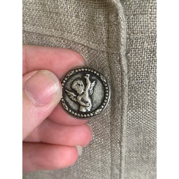 Vintage 100% Linen Vest Metal Buttons, Size L - Picture 4 of 8